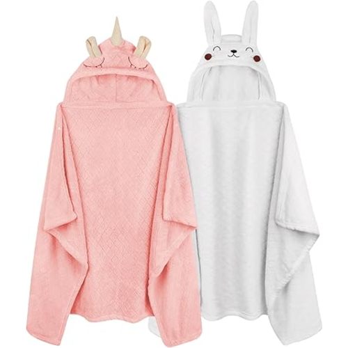 Hooded Baby Towels Girl Baby Bath Towels Toddler Towels for Girl 0-5 Years, 2-Pack Ultra Soft & Absorbent Baby Girl Bath Towel Toddler Bath Towel, Large 50''x32'' Baby Hooded Towel Girl (Pink&White)