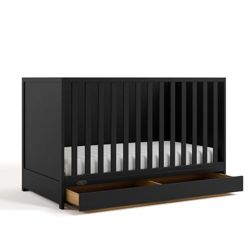 Graco Theo Convertible Crib with Storage Drawer (Black) – GREENGUARD Gold Certified with Drawer, Converts to Toddler Bed, Fits Standard Crib Mattress