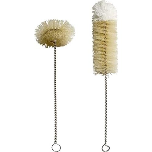 Coralpearl Stainless Steel Soda Bottle Cleaning Brush Set Natural Boar Bristle Wool Tip Long Handle, Flexible Bendable Thick Wire Cleaner for Narrow Neck Water Baby Bottles Straw Pipe Tube Flask (2)