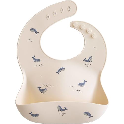 mushie Silicone Baby Bib | Adjustable Fit Waterproof Bibs (Whales)