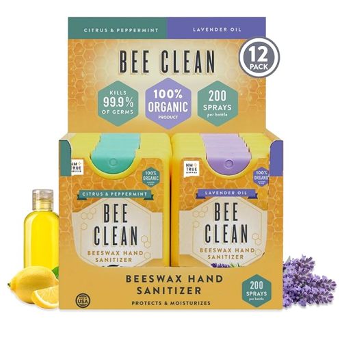 4-Pack Combo Hand Sanitizer Spray - 2 Lavender + 2 Citrus Peppermint, Travel Size Mist Spray with Organic Ethyl Alcohol, Beeswax - Moisturizing with Essential Oils, Non-Toxic, Made in USA