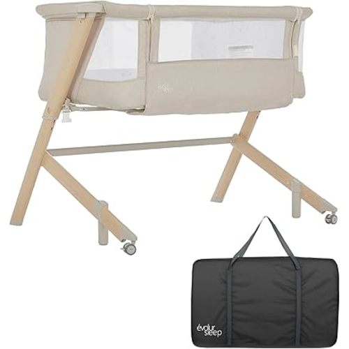 Stellar Bassinet and Bedside Sleeper, Easy to Fold and Carry, Lightweight and Portable Baby Bassinet, Height Adjustable, Mattress Pad Included, Beige