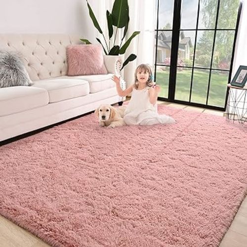 Jelymark Super Soft Shaggy Rug for Bedroom, 5x8 Feet Fluffy Carpet for Living Room, Fuzzy Indoor Plush Area Rug for Home Decor, Furry Floor Rugs for Dorm, Kids Nursery Rug for Girls, Blush Pink
