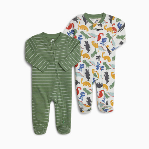 Organic Cotton 2-Way Zip Footie (2 Pack) - Dinos Multi