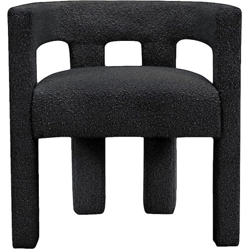 Meridian Furniture Athena Collection Modern | Contemporary Boucle Fabric Upholstered Accent | Dining Chair, 25" W x 21" D x 27" H, Black