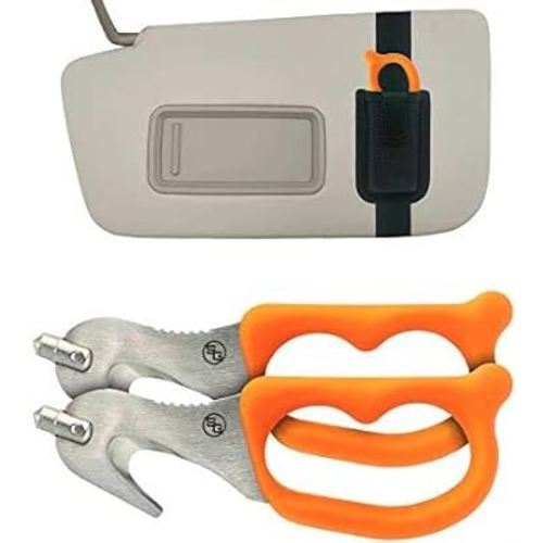 StatGear SuperVizor XT Auto Emergency Rescue Escape Tool - Seatbelt Cutter & Window Glass Breaker Hammer Survival - Mounts Right to Your Sun-Visor! Pack of 2