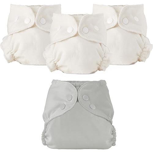 Esembly Cloth Diaper Bundle Set, 3 Organic Absorbent Inners and 1 Waterproof Recycled Diaper Cover, Reusable Washable Diapers with Snap Closure, Size 2 (18-35lbs), Dove