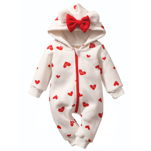 WIBACKER Newborn Baby Girl Fall Winter Outfit Infant Hooded Jumpsuit with Thin Fleece Lining LOVE Pattern Warm Snowsuit