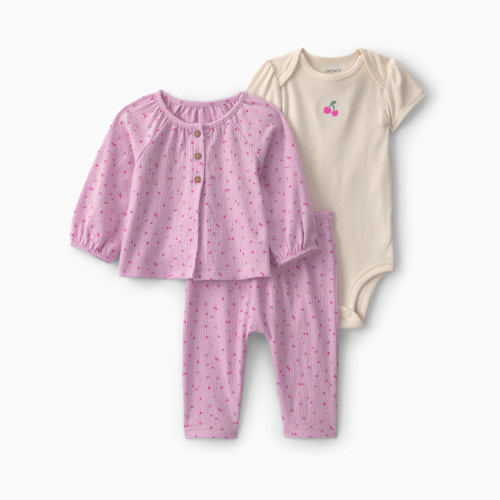 Carter's 3-Piece Long-Sleeve Layering Gift Set - Purple Cherry, 3M