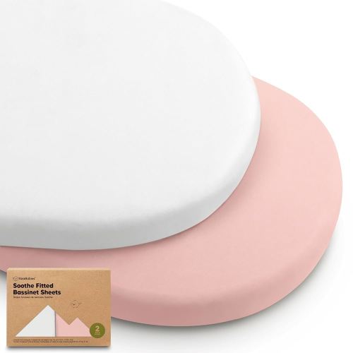 2-Pack Organic Bassinet Sheets for Girls, Boys - 100% Cotton Bassinet Mattress Sheets Compatible with Halo Bassinest Swivel Sleeper, Graco, Baby Delight, Chicco, Unisex Fitted Bassinet Sheets (Rose)