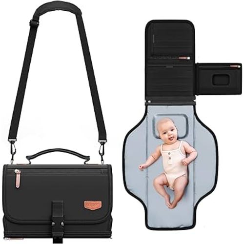 Portable Diaper Changing Pad for Baby, Detachable Travel Changing Pad with Baby Wipes Pocket, Gifts for Baby Shower, Newborn Girls and Boys (Black)