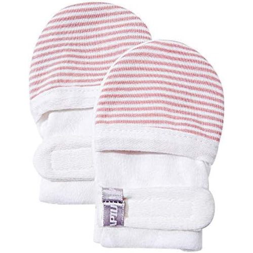 HAPIU Baby No Scratch Mittens Stay On, 100% Cotton Breathable, Adjustable Infant Gloves for Boys Girls, Newborn - 12 M