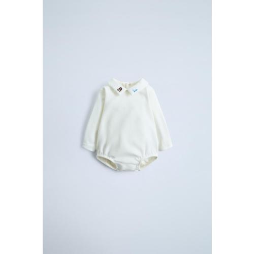 COMBINATION NECK EMBROIDERED FLEECE BODYSUIT - Oyster-white | ZARA United States