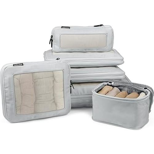 Compression Packing Cubes for Travel - Luggage Organizer Bags - Double Zipper Packing Cubes for Suitcases (6-Pack, Dark Grey)