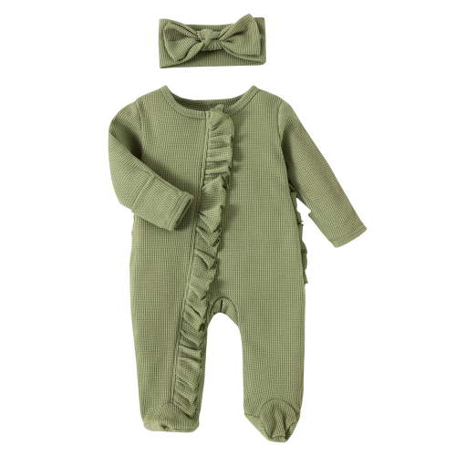 Newborn Baby Girl Boy Footies Onesie Ribbed Waffle Romper 3M 6M 12M Long Sleeve Zippers Ruffle Jumpsuit Fall Winter Clothes