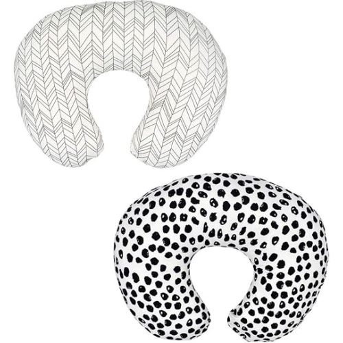 Little Jump 2 Pack Nursing Pillow Cover Slipcover for Breastfeeding Pillows, Soft and Comfortable Safely Fits On Standard Infant Nursing Pillows (Geometric & Speckles)