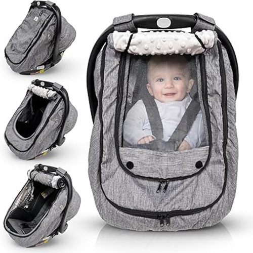 HippoBaby Waterproof Baby Car Seat Cover | Windproof Carseat Cover for Babies | Infant Car Seat Cover for Boys, Girls & carseat Covers Baby Girl | Universal Fit (Gray)