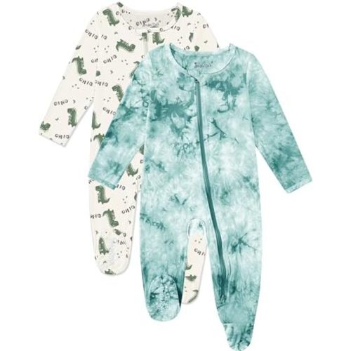 Jimonda Baby Girls Boys Footed Pajamas,Rayon From Bamboo,2 Way Zipper Long Sleeve Soft Sleeper Pjs,Infant Tie-dye Romper