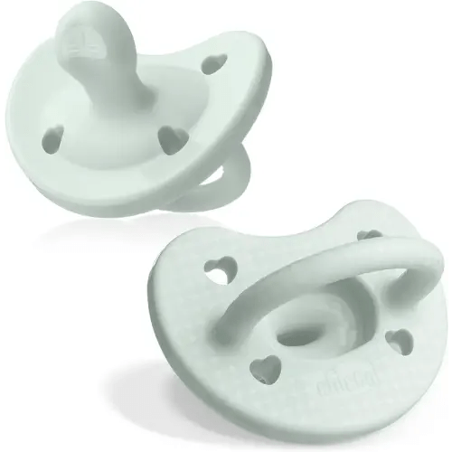 Chicco PhysioForma Luxe Orthodontic Pacifier, 0-6m | 100% Soft Silicone | Supports Breathing & Oral Development | Textured Shield & Handle | Includes Sterilizing Case | BPA Free | Mint, 2pk