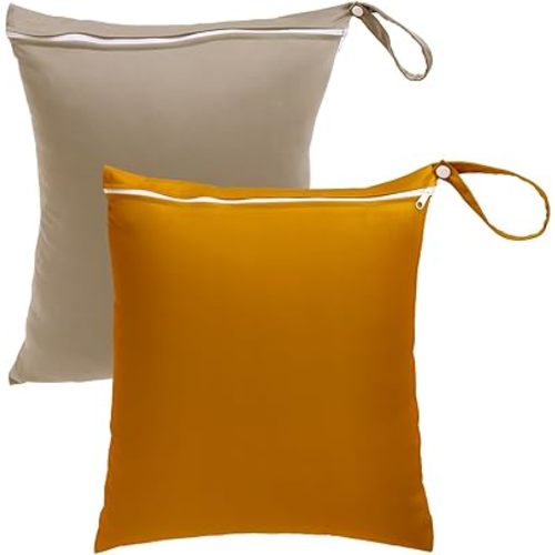 babygoal Travel Laundry Bags 2 Pack, Ideal for Travel, Gym and Swimming-Washable Waterproof Wet Dry Bags for Dirty Clothes, Bathing Suits and Swimsuits(brown)