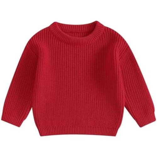 Baby Girl Boy Toddler Knit Sweater Cute Round Neck Long Sleeve Blouse Pullover Oversized Sweatshirt Warm Kids Tops