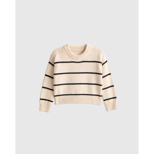 100% Organic Cotton Crewneck Sweater in White/Black Stripe