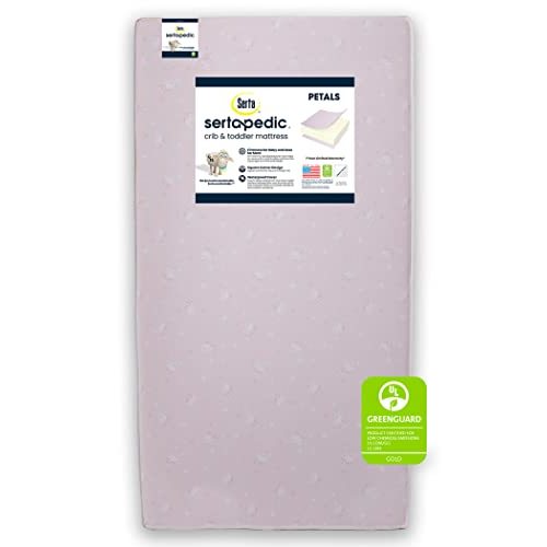 Serta Sertapedic Petals Dual Sided Premium Recycled Fiber Core Crib and Toddler Mattress - Waterproof - GREENGUARD Gold Certified - Trusted 7 Year Warranty - Made in USA, Pink