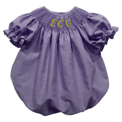 East Carolina Pirates Smocked Purple Gingham Short Sleeve Girls Bubble
