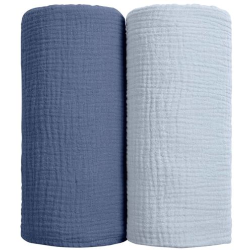 lulumoon Muslin Swaddle Blanket Baby - Cotton Swaddling Blanket Soft Baby Receiving Blanket Neutral 2Pack(Navy)