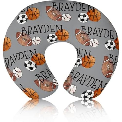 Baby Nursing Pillow Cover - Personalized Name Multi-Ball Theme Breastfeeding U-Shaped for Bottle Feeding, Ultra Soft Comfortable Breastfeeding Pillow Cover for Infant Baby Boys and Girls
