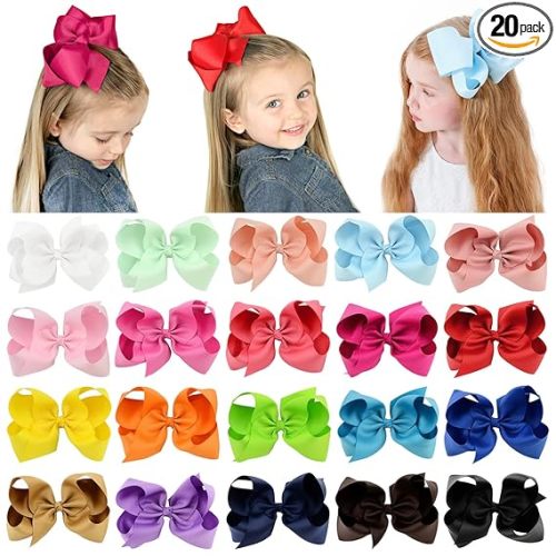 20PCS Big 6 Inch Hair Bows for Girls Grosgrain Ribbon Toddler Hair Accessories with Alligator Clips for Toddlers Baby Girls Kids Teens