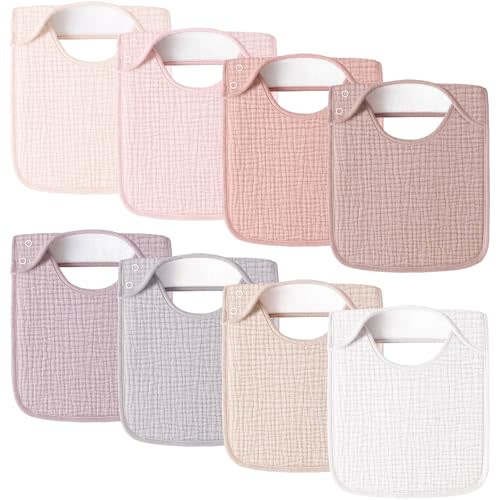 MairMore Muslin Baby Bibs for Boys Girls, 8-Pack Soft Cotton Adjustable Drool Bibs Set for Toddler,Newborn,Infant 0-24 Months (Pink)