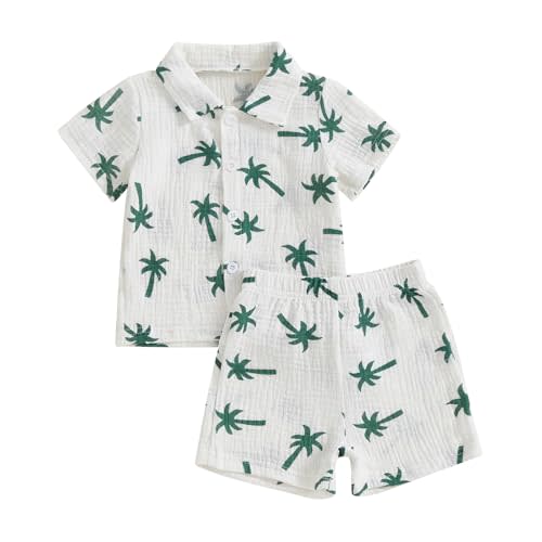 Baby Boys Clothes Set Toddler Infant Boys Button-down Shirt Tops + Cotton Gauze Shorts Summer Outfit 2PCS with Pockets