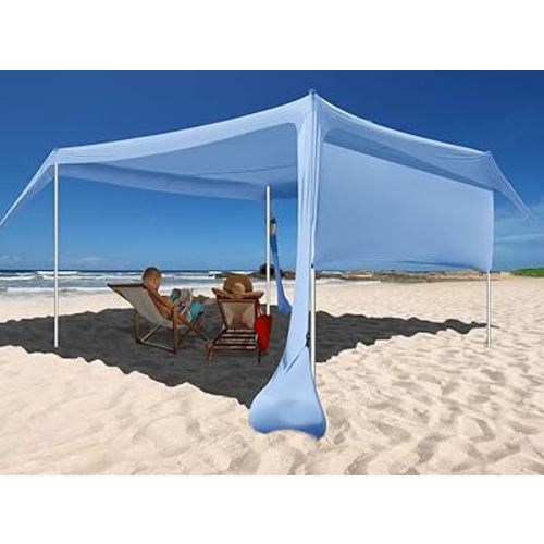 Beach Canopy Tent Shade with Sidewalls 10x10FT, 6.6FT Tall, UPF50+ Sun Shelter, Windproof & Water Resistant, Includes Guylines Sand Shovel Stability Poles, Easy Up for Beach Outdoor Camping Backyard