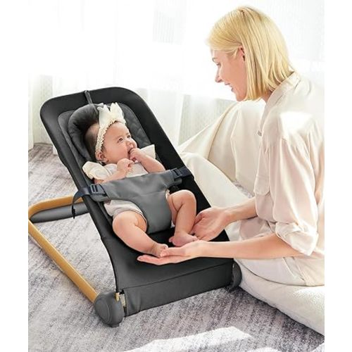 Fodoss Baby Bouncer - Portable Baby Bouncer Seat for Infants, Ergonomic Design Baby Bouncer Chair, Bouncer for Babies 0-12 Months, Black