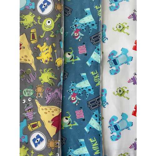 Burp cloths, Monsters Inc, Pixar, Sulley, Boo, Mike, baby shower