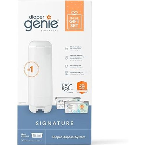 Diaper Genie Signature Gift Set | Includes Easy Roll Refill with 48 Bags | Holds Up to 2256 Newborn Diapers