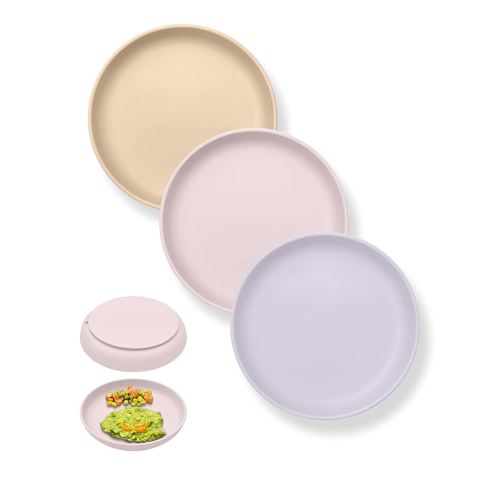 Classic Silicone Toddler Suction Plate 3 Pcs, Non Slip Baby Plates with Suction for Toddler Kids, BPA Free Silicone Baby Dishes Microwavable & Dishwasher Safe