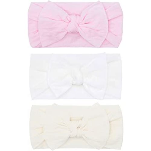 Baby Bling Bows - Newborn to Little Baby Girl Bows, 3PK CLASSIC KNOT Nylon Super Soft Stretchy Toddler Headbands, Perfect Hair Accessories Head Bands for Infant Kids, Made in the USA