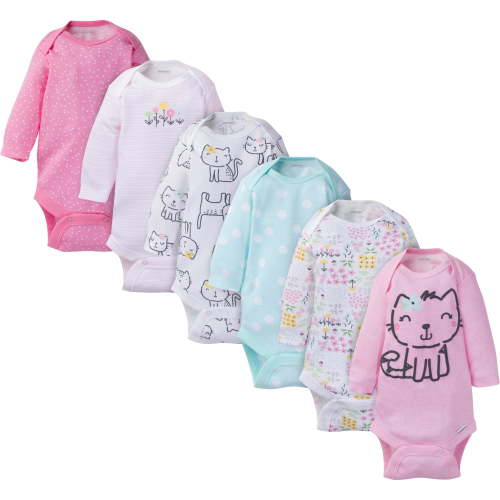 Onesies Brand Multipack Baby Girl Long Sleeve Bodysuits, 6-Pack, 0-12 Months