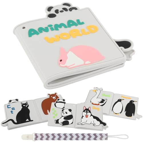 Yinghezu Silicone Teething Book Toy, High Contrast Baby Sensory Books, 0-6 6-12 12-18 Months, Animal Colors, Teether Book