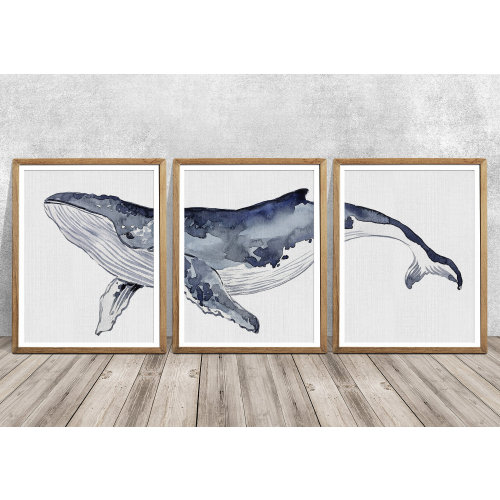 Humpback whale Humpback whale art SET OF 3 Humpback whale print Whale wall art Whale art print Watercolor whale Dining room wall art