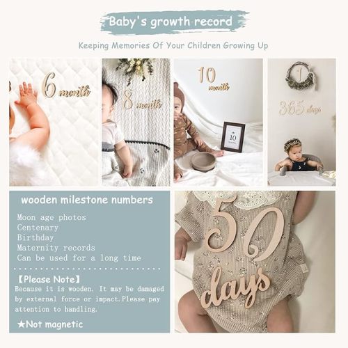 Promise Babe 19pcs Baby Milestone Numbers Wooden Milestones Newborn Photography Prop Wooden Milestone Monthly Card
