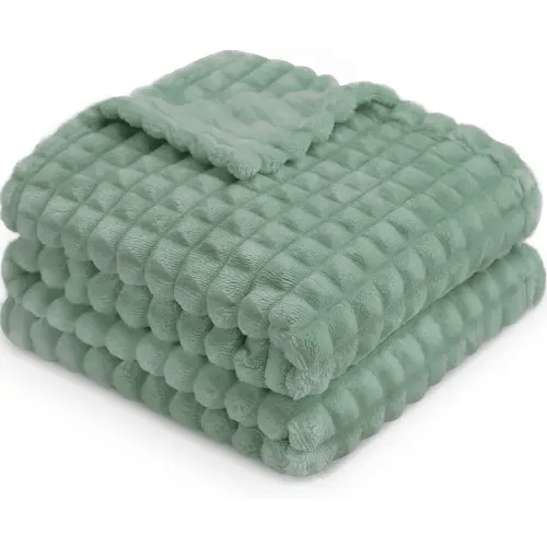 HOMRITAR 3D Flannel Fleece Baby Blanket for Unisex Sage Green Super Soft Plush Cozy Toddler Blanket with Square Grid Design Luxury Bed Blankets for Boys Girls 30 x 40 Inch