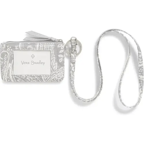 Vera Bradley Women's Performance Twill Zip Id Case and Lanyard Combo, Cloud Gray Paisley, One Size