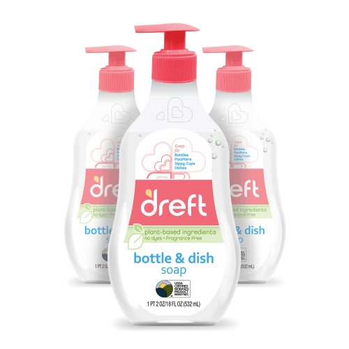 Dreft Baby, Bottle And Dish Soap, Removes Milk Film & Odor, Plant Based, Fragrance Free, 18 Fl Oz (Pack Of 3, 54 Total Ounces)