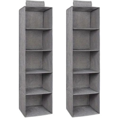 Hanging Closet Organizer, 2 Packs Closet Organizer and Storage, 5-Shelf Closet Hanging Storage Shelves, Closet Organization for Bedroom, Nursery, Diapers, Grey