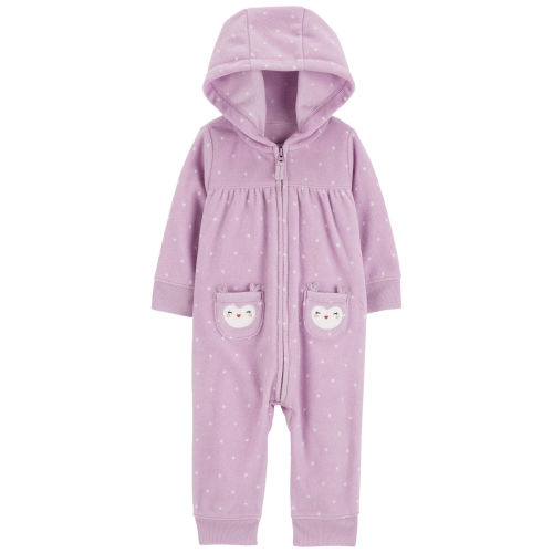 Baby Owl Hooded Zip-Up Fleece Jumpsuit