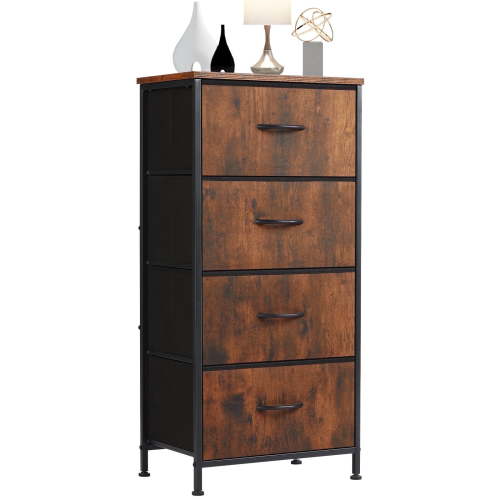 ZUNMOS 4 Drawer Fabric Dresser for Bedroom, Tall Chest of Drawer Organizer Storage Cabinet for Closet, Entryway, Rust Brown