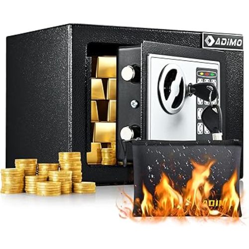 ADIMO Safe Box, Small Safe for College Dorm Room with Fireproof Waterproof Money Bag for Cash or Document, Keys &Pass Code, Home Money Box with Kits, 0.23CuFt Hidden Lockbox for Home Office Hotel